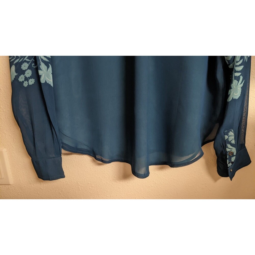 Anthropologie Pilcro Tavi Blue Buttondown Floral Blue Viscose Blouse Large - Picture 11 of 14